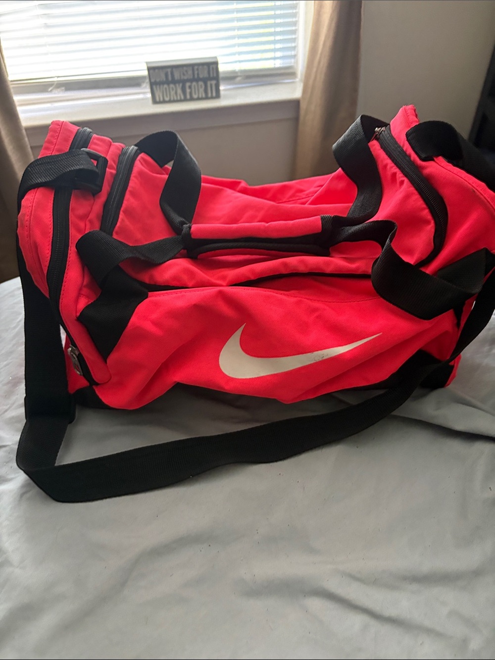 Nike Bright Red Duffel Bag with White Swoosh